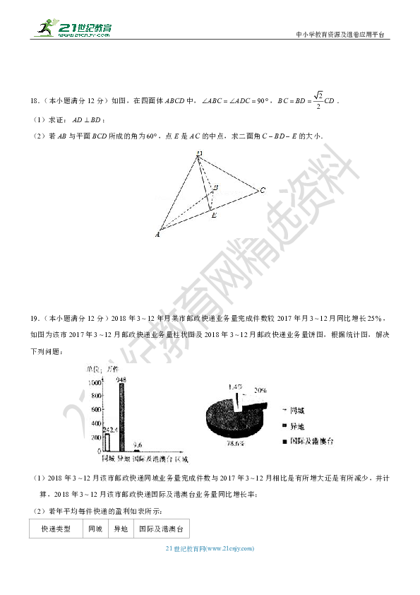  2019高考全国I卷拿下106分文科数学仿真小卷（六）