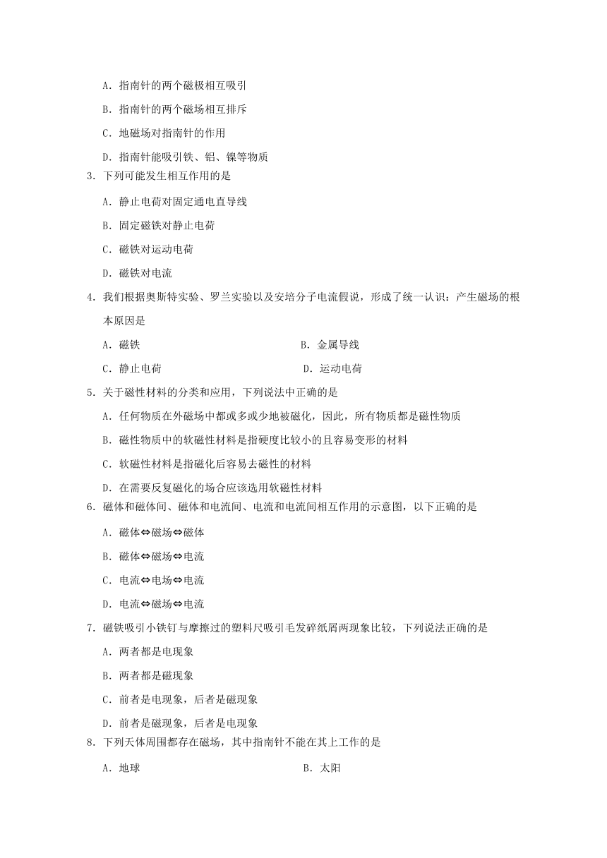 专题3.1磁现象和磁场-同步巩固2017-2018学年高二物理人教版（选修3-1）