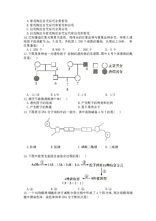 辽宁省阜新市第二高级中学2019-2020学年高一下学期期末考试生物试卷