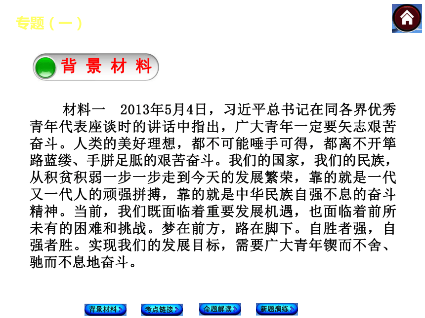 【新课标·RJ（全国版-适用邵阳）】2014中考政治复习方案（背景材料+考点链接+命题解读+新题演练）课件：专题（一）　乐观向上 热爱生活（21张ppt）