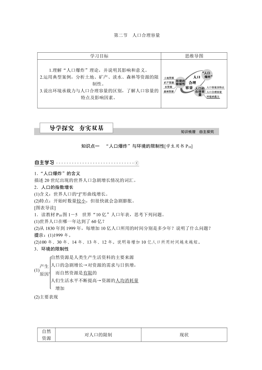 地理必修Ⅱ湘教版1.2人口合理容量同步学案