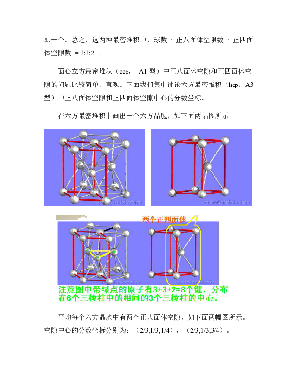 人教版选修三物质结构与性质素材：六方最密堆积中正八面体空隙和正四面体空隙