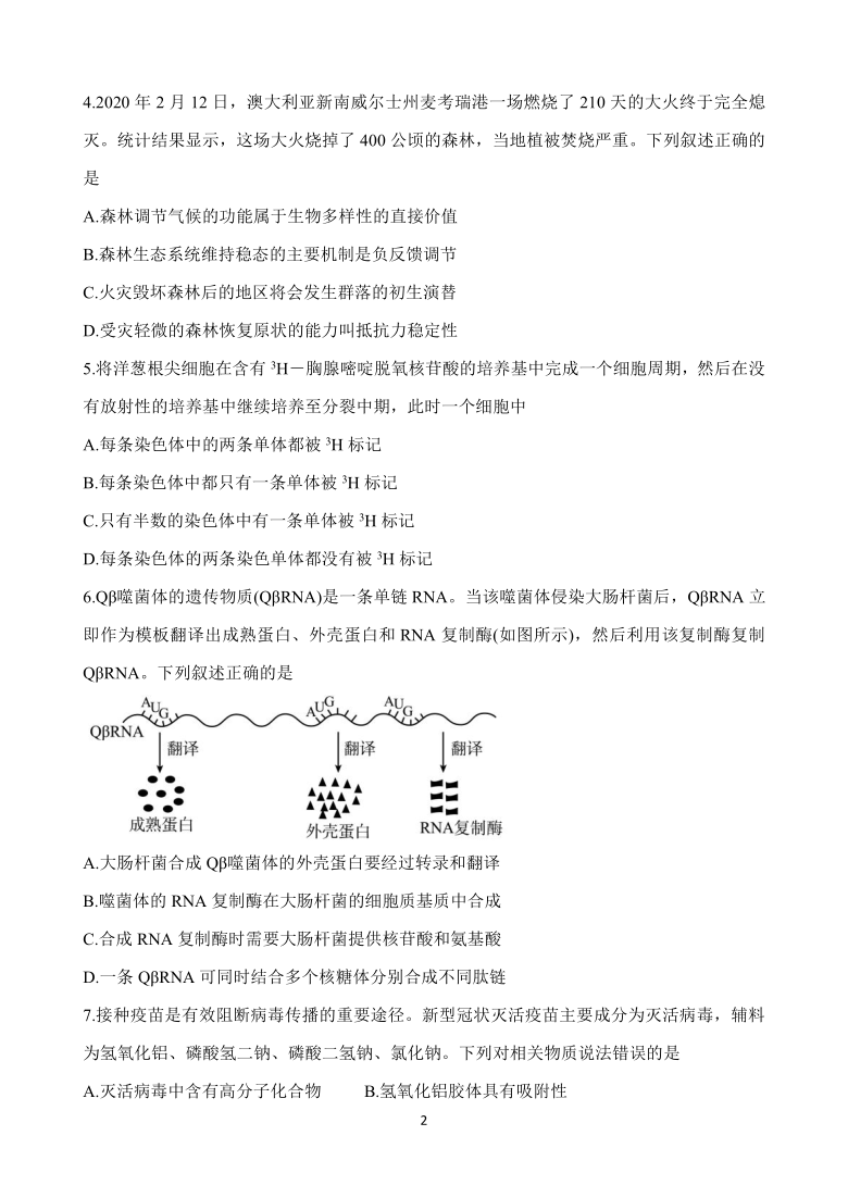 四川省眉山市2021届高三下学期第三次诊断性考试（5月） 理科综合试题 Word版含答案