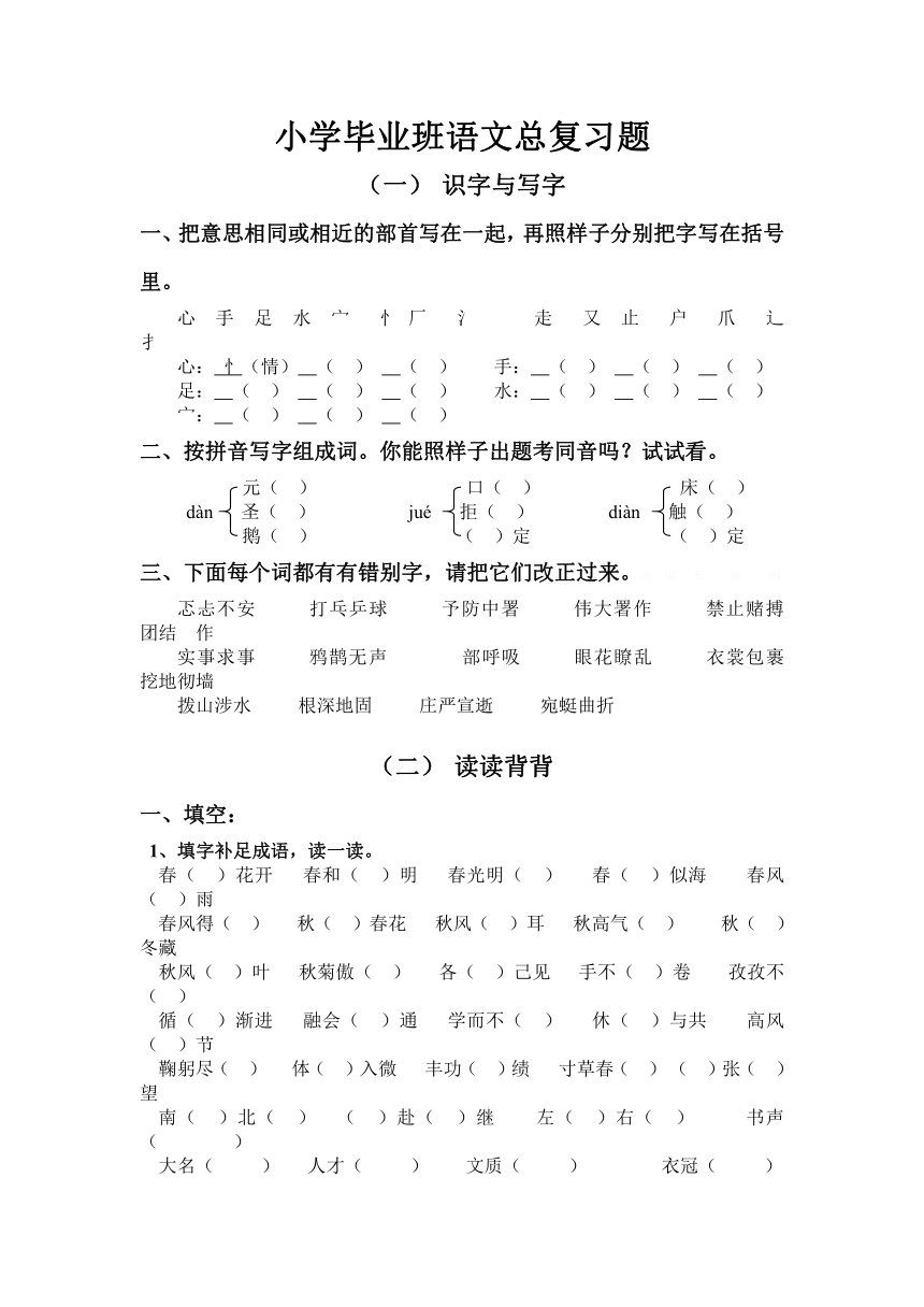 小学毕业班语文总复习题