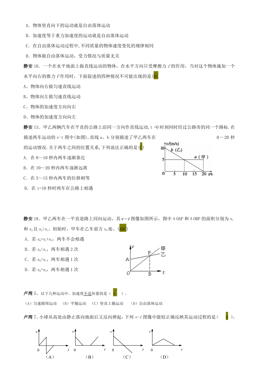 上海市各区2010届高三上学期期末质量抽测汇编（物理）-直线运动、振和波