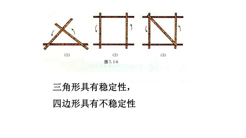 3 三角形的稳定性 三角形的稳定性 将四边形木架上再钉一根木条