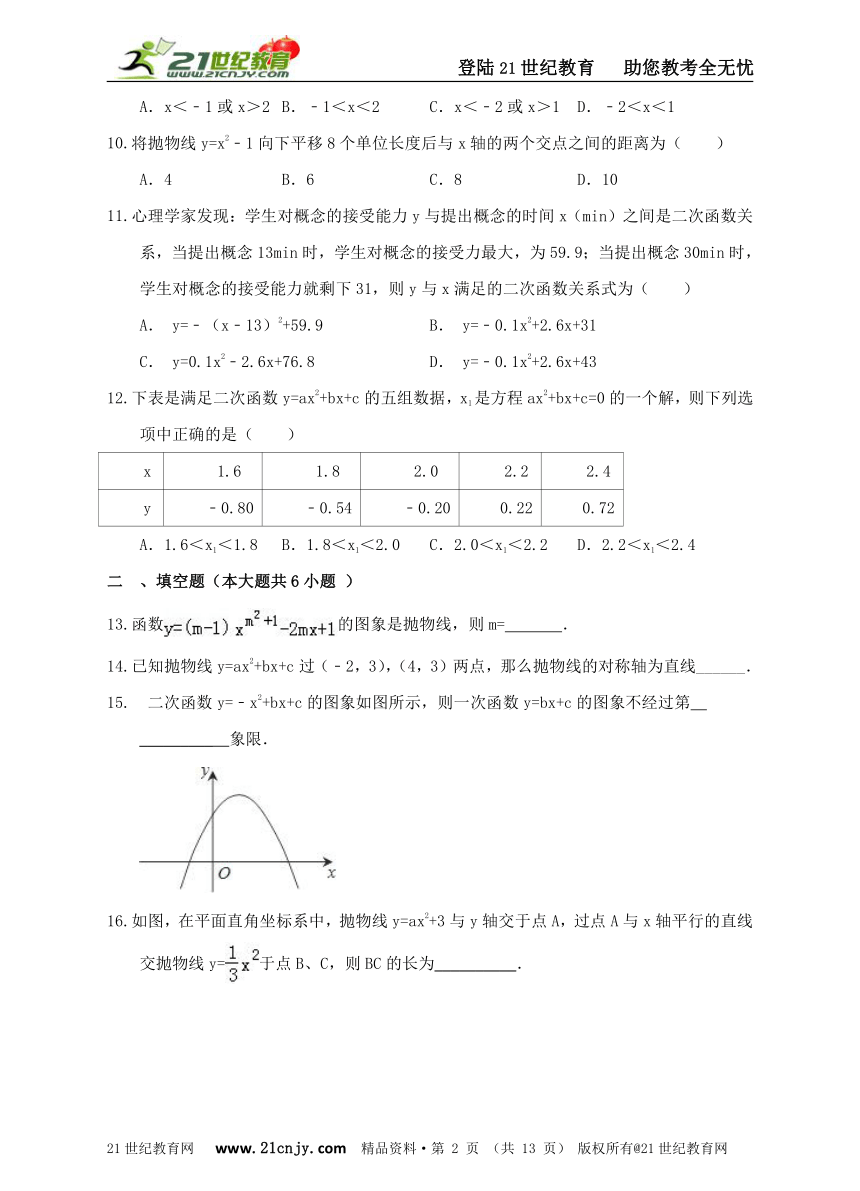 第二十二章 二次函数单元过关检测A卷