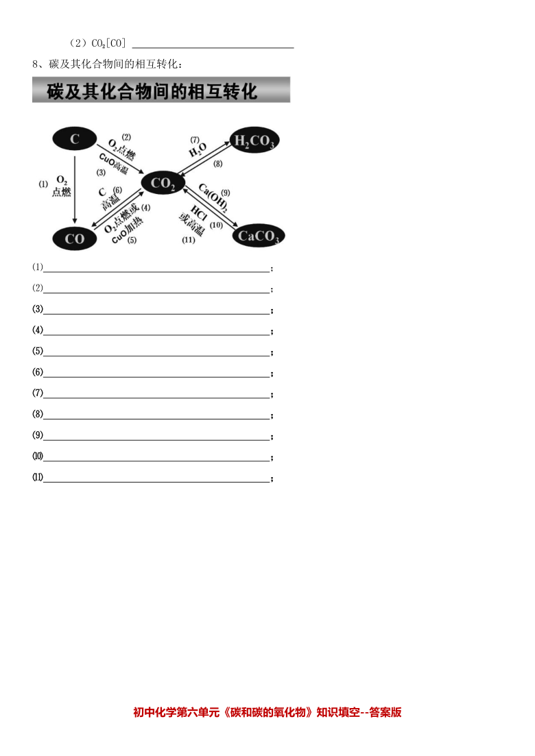 人教版九年级化学上册  第六单元 碳和碳的氧化物 知识点填空（空白版+答案版）