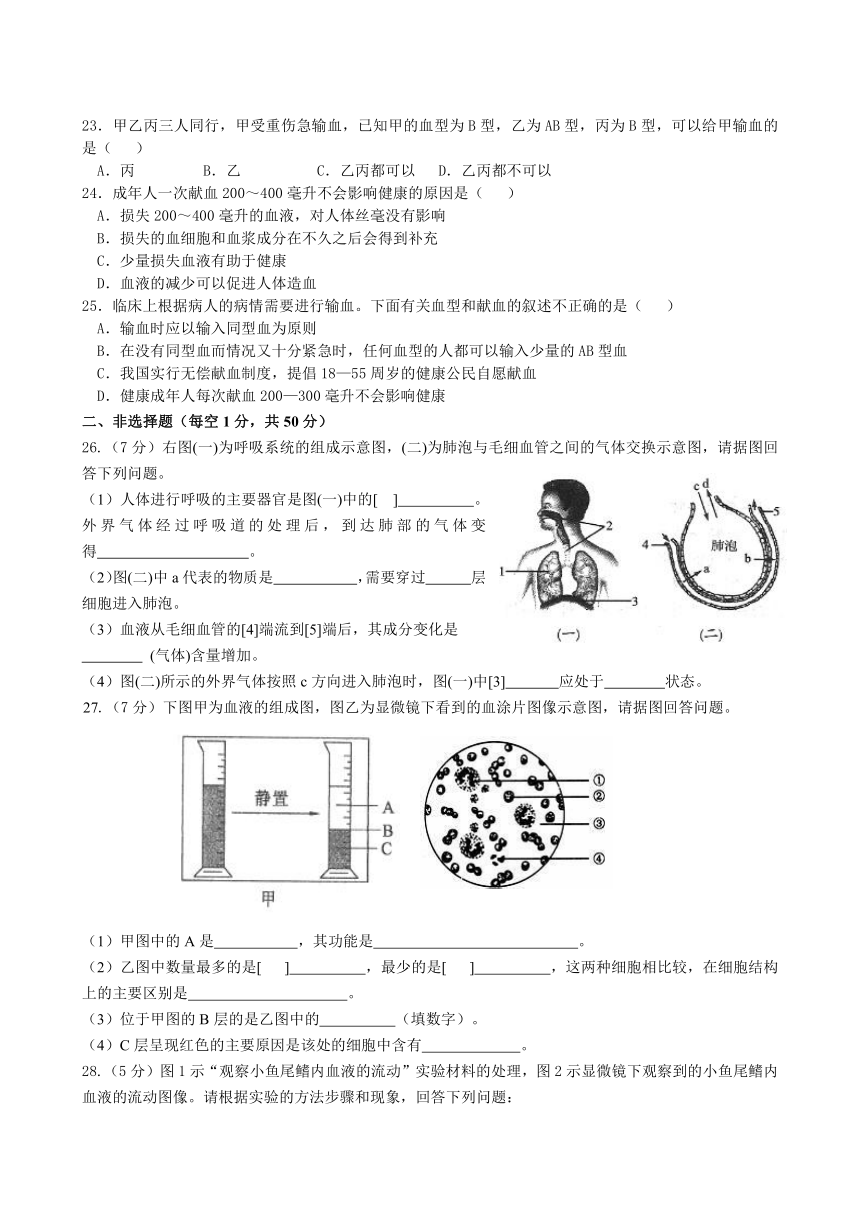 人教版七年级生物下册单元检测二（3,4章）解析版