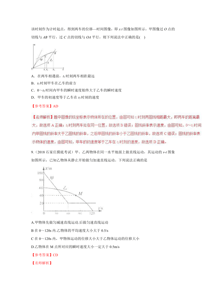 2018年全国高三物理一模和期末新题精选专题01直线运动