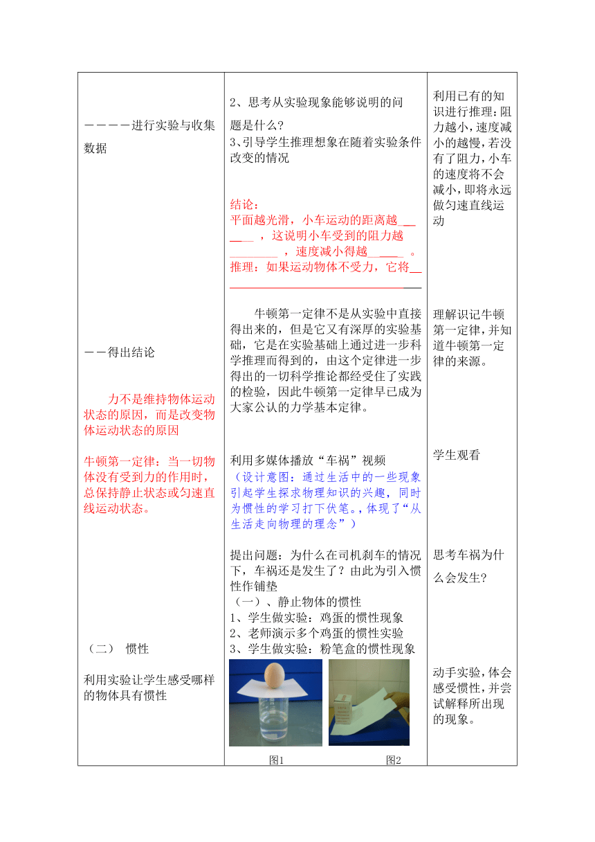 牛顿第一定律 教学设计及反思