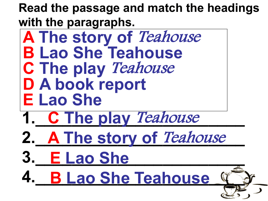 八年级上>Module 10 Lao She’s Teahouse>Unit 2 It takes place in a teahouse