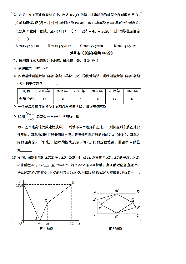 济南市历下区2020年九年级中考三模数学试卷（PDF版，含答案及评分标准）