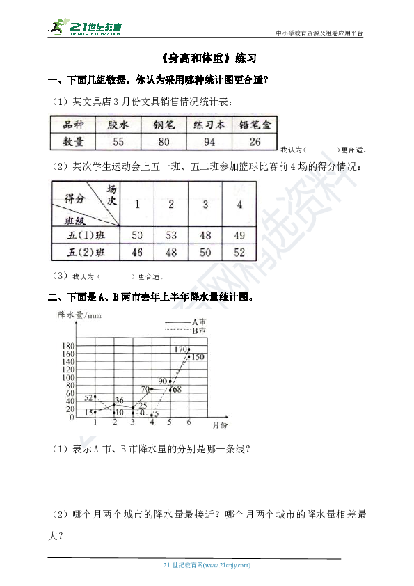 第21课时 身高和体重（习题）