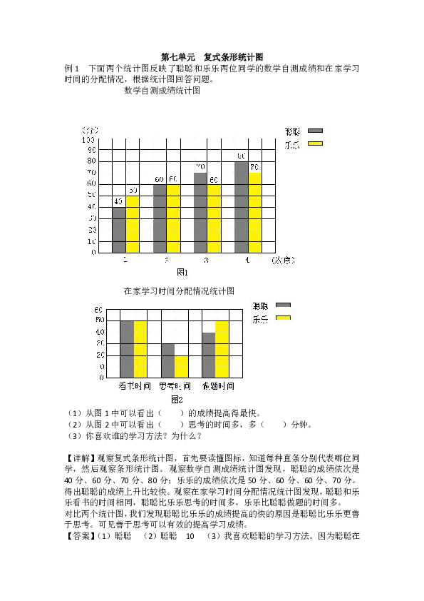 四年級下冊數學試題第7單元複式條形統計圖爬坡題冀教版含答案