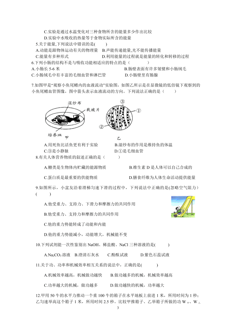 2020浙教版科学九年级上册期中复习模拟试题训练B卷【含答案】