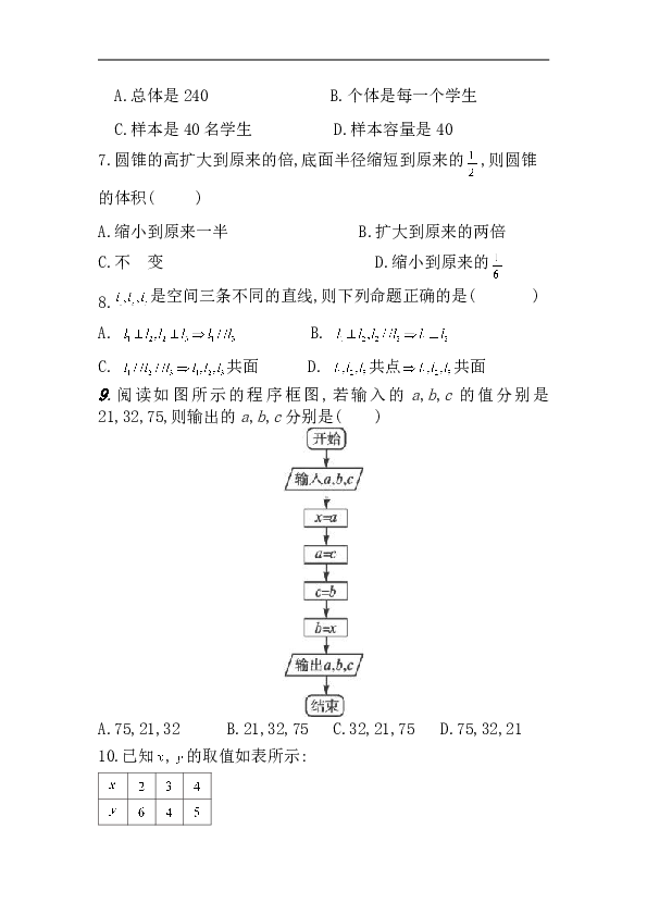 内蒙古锦山蒙古族中学2018-2019学年高二上学期期末考试数学（文）试卷