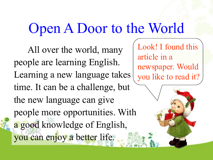 Unit 5 I Love Learning English! Lesson 29 A Door to the World 课件（22张ppt)