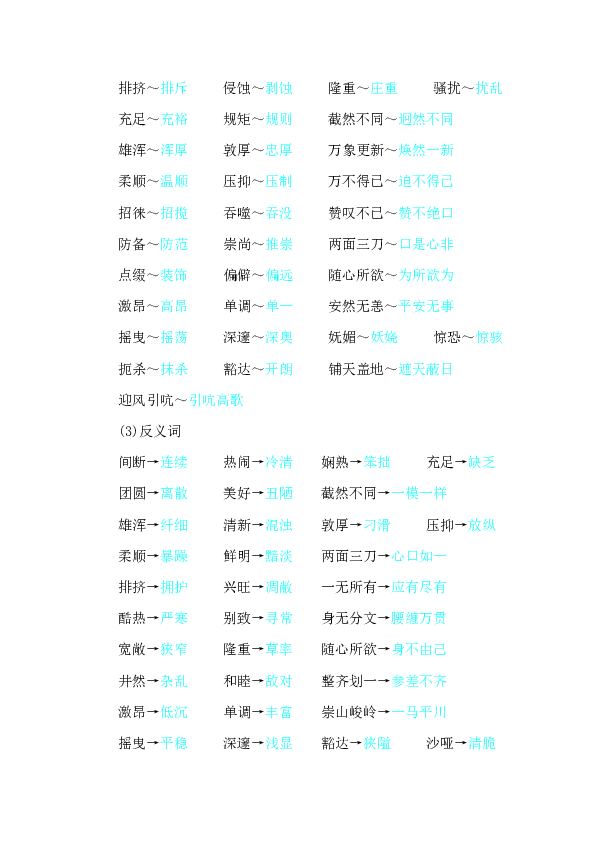 人教版小学语文六年级下册第二组知识点整理