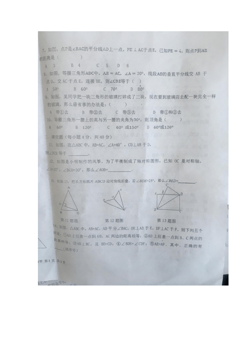 (首发)前旗四中2018—2019学年第一学期八年级数学第一次综合能力试题（图片版，含图片版答案）