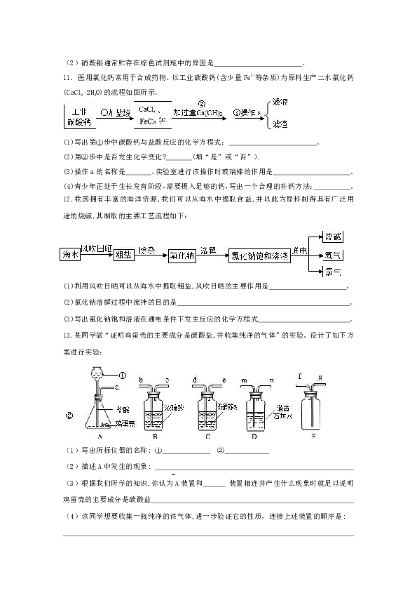 1.6 几种重要的盐（1） 练习