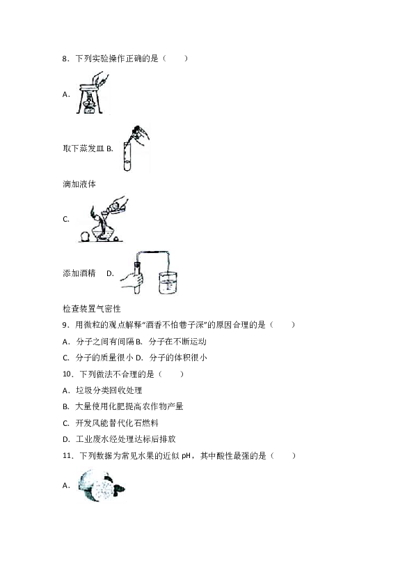 云南省2017年中考化学真题卷原卷解析卷