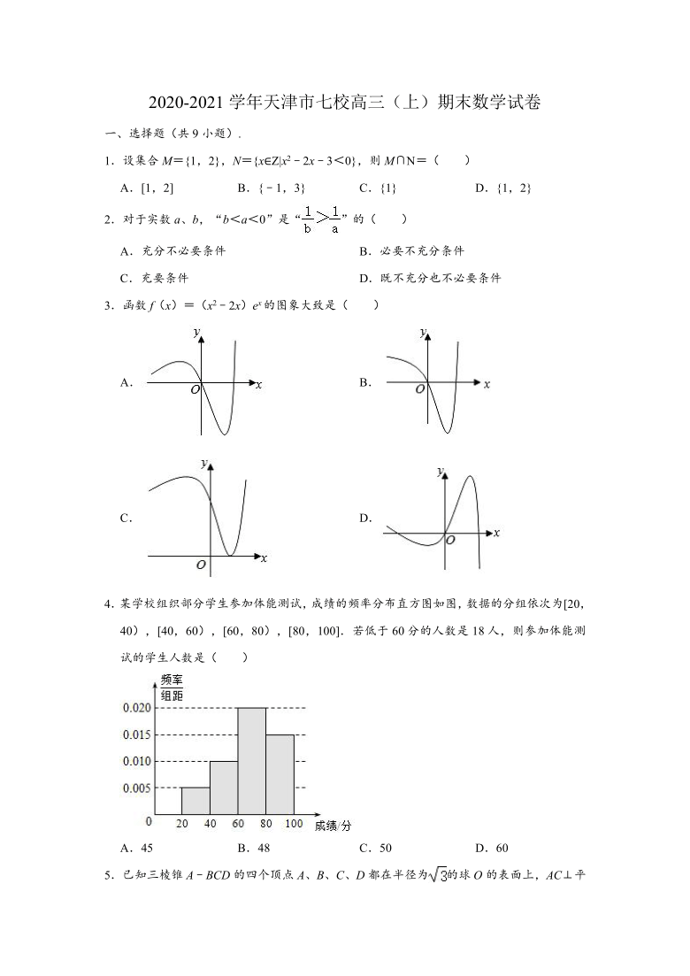 2020-2021学年天津市七校高三上学期期末数学试卷 （word班有解析）