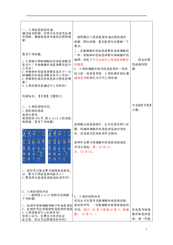 第四章第三节人类染色体与性别决定教案