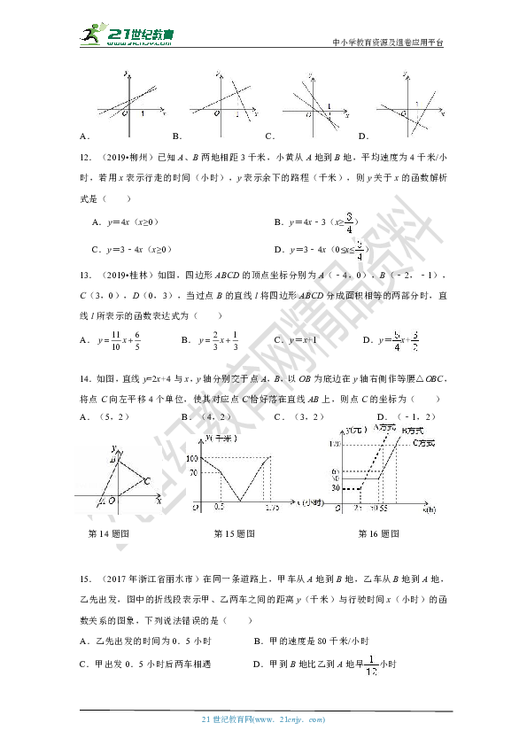 浙教版八（上）期末专题复习：平面直角坐标系和一次函数(含答案)