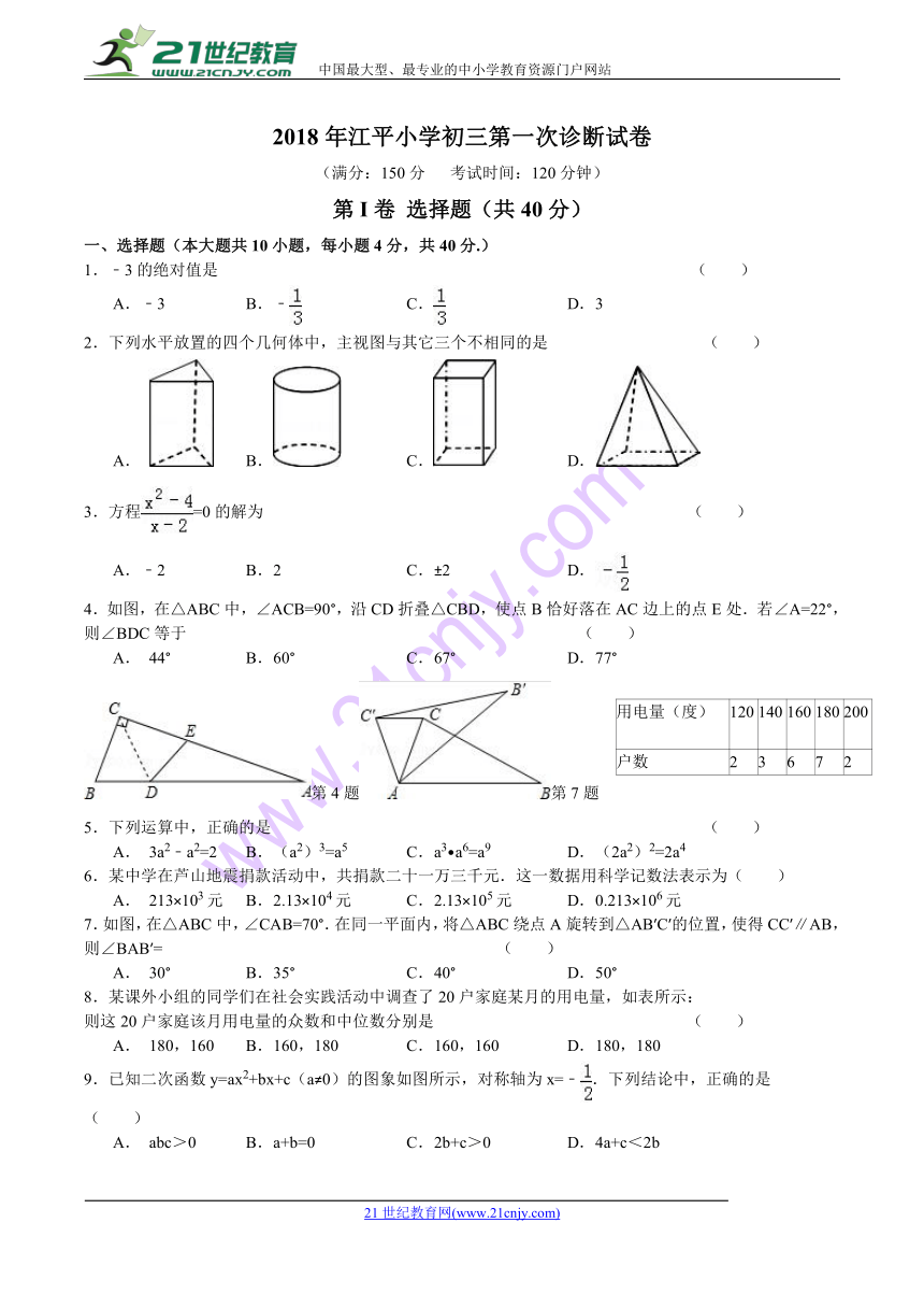 四川省遂宁市大英县江平初中2018年中考数学一诊试题（无答案）