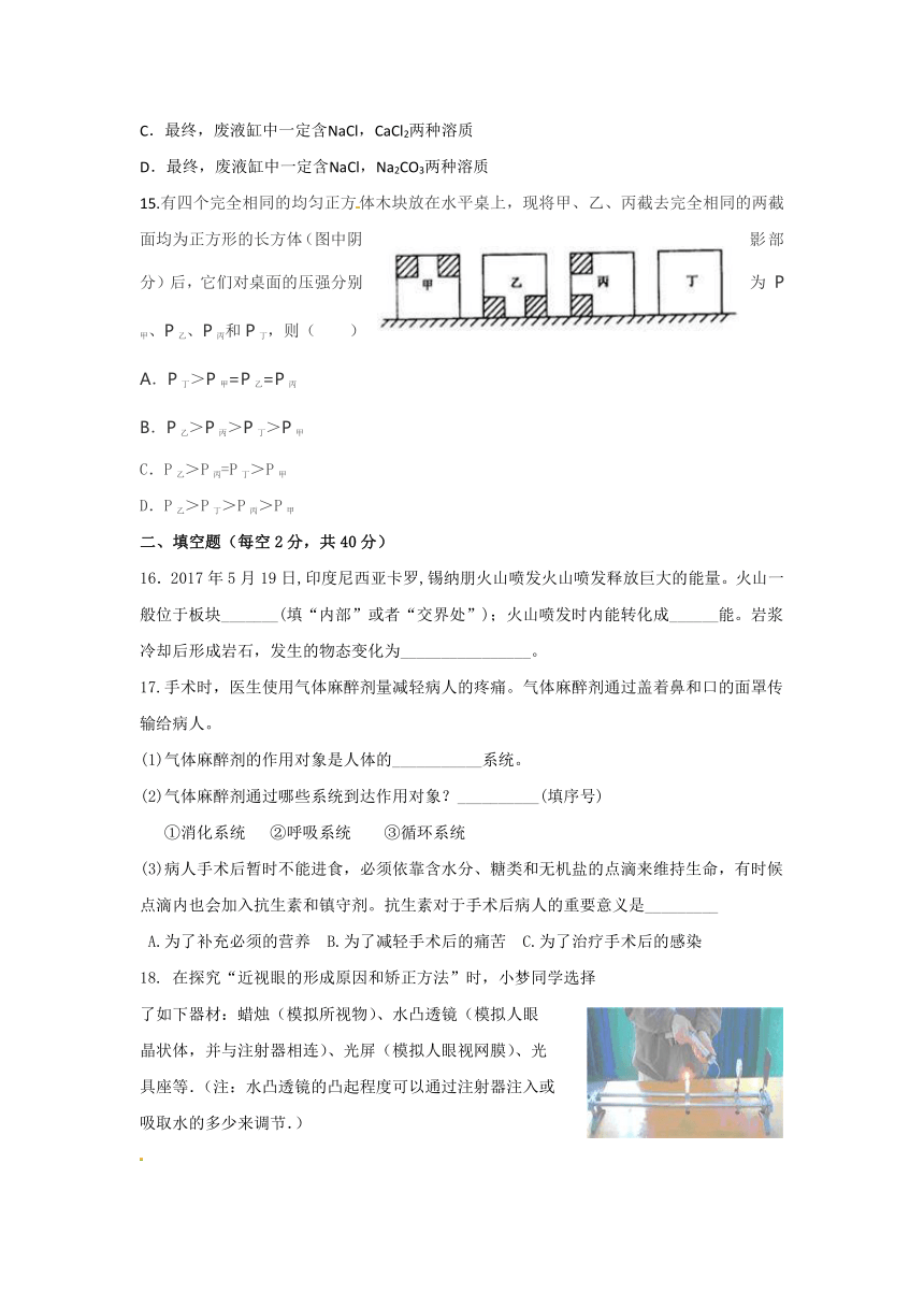 义乌市2017年九年级中考模拟考试科学试题卷