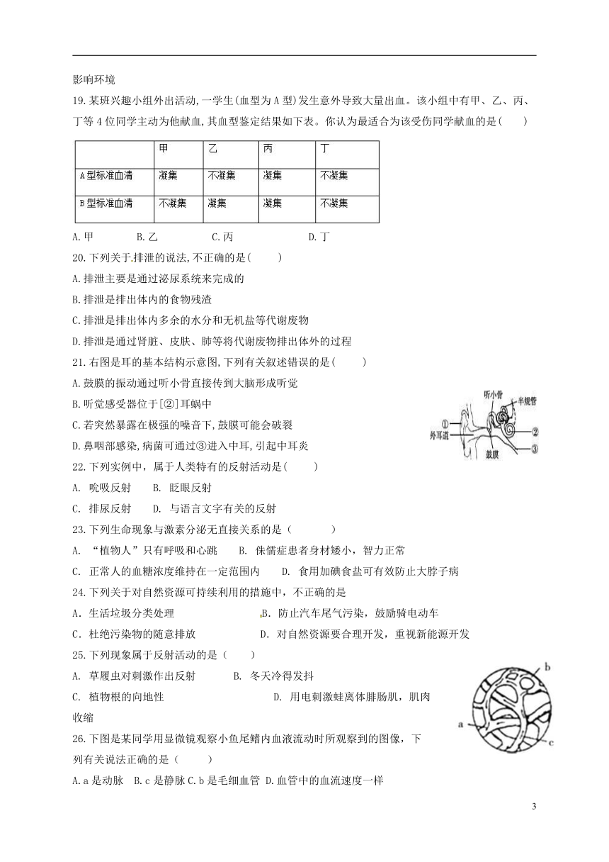 安徽省滁州市定远县2018-2019学年八年级生物上学期开学试题