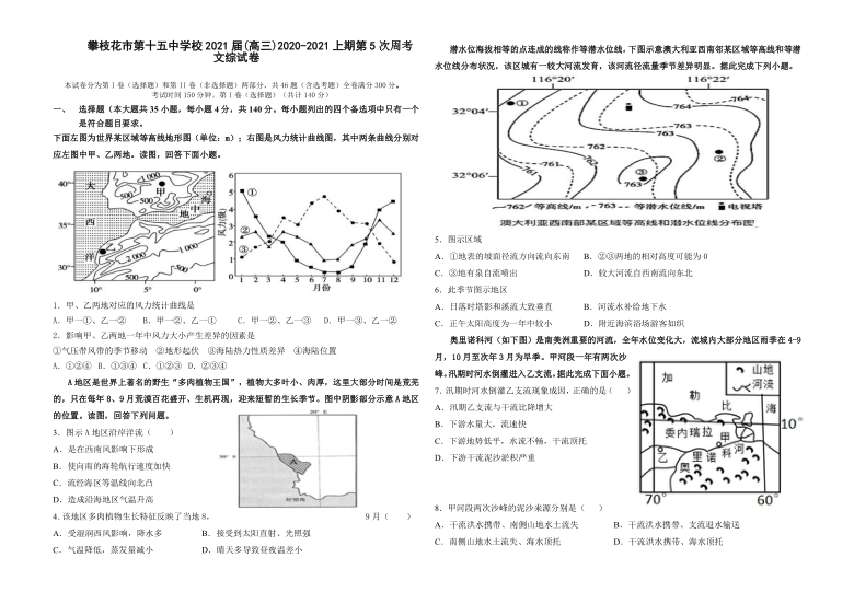 四川省攀枝花市第十五中学校2021届高三上学期第5次周考文综试卷 Word版含答案