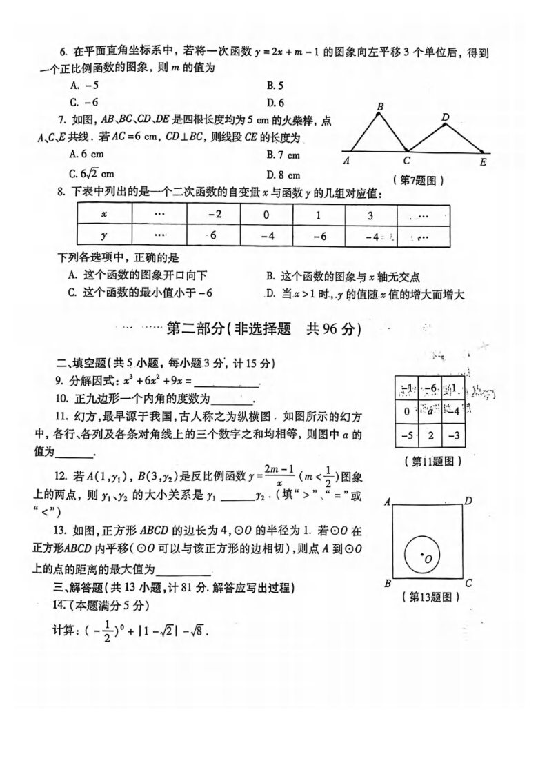 2021年陕西省中考数学真题（图片版，含答案）