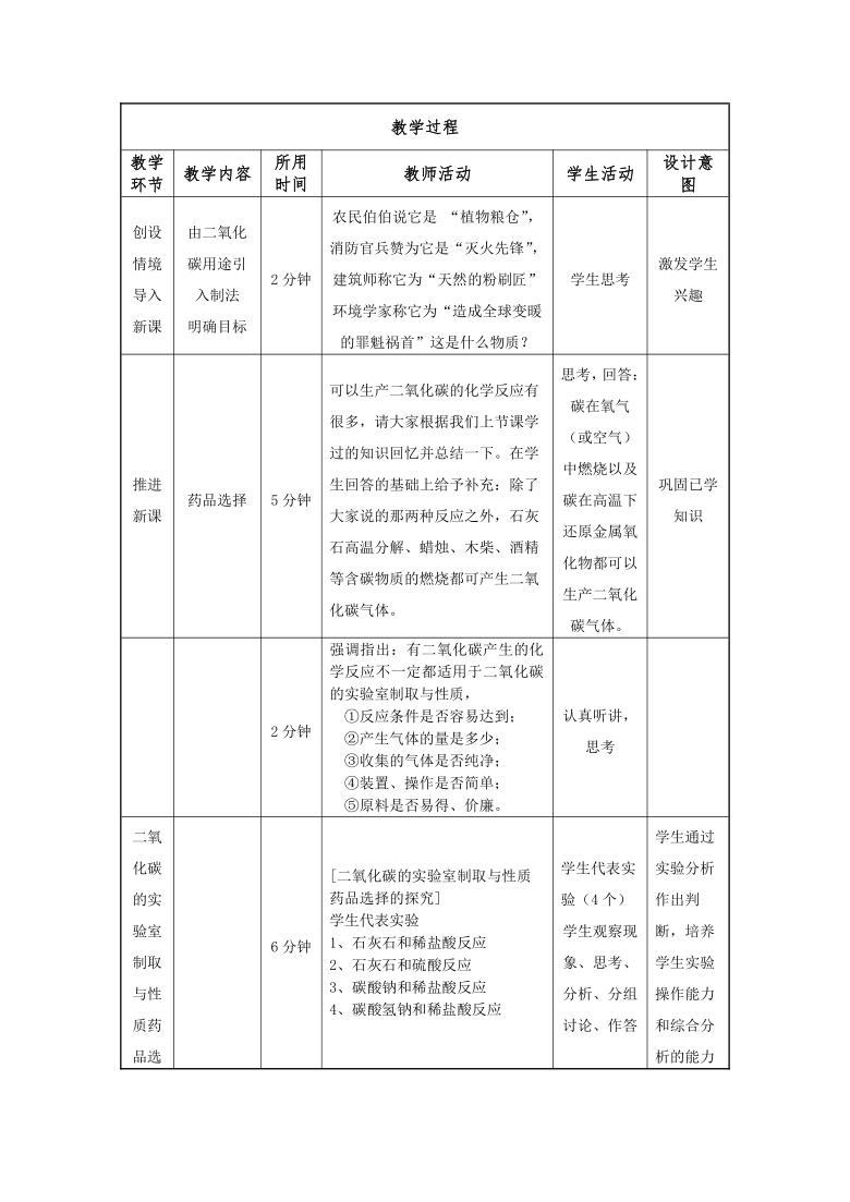 人教版五四制八年级化学  6.4实验活动2 二氧化碳的实验室制取与性质 教案