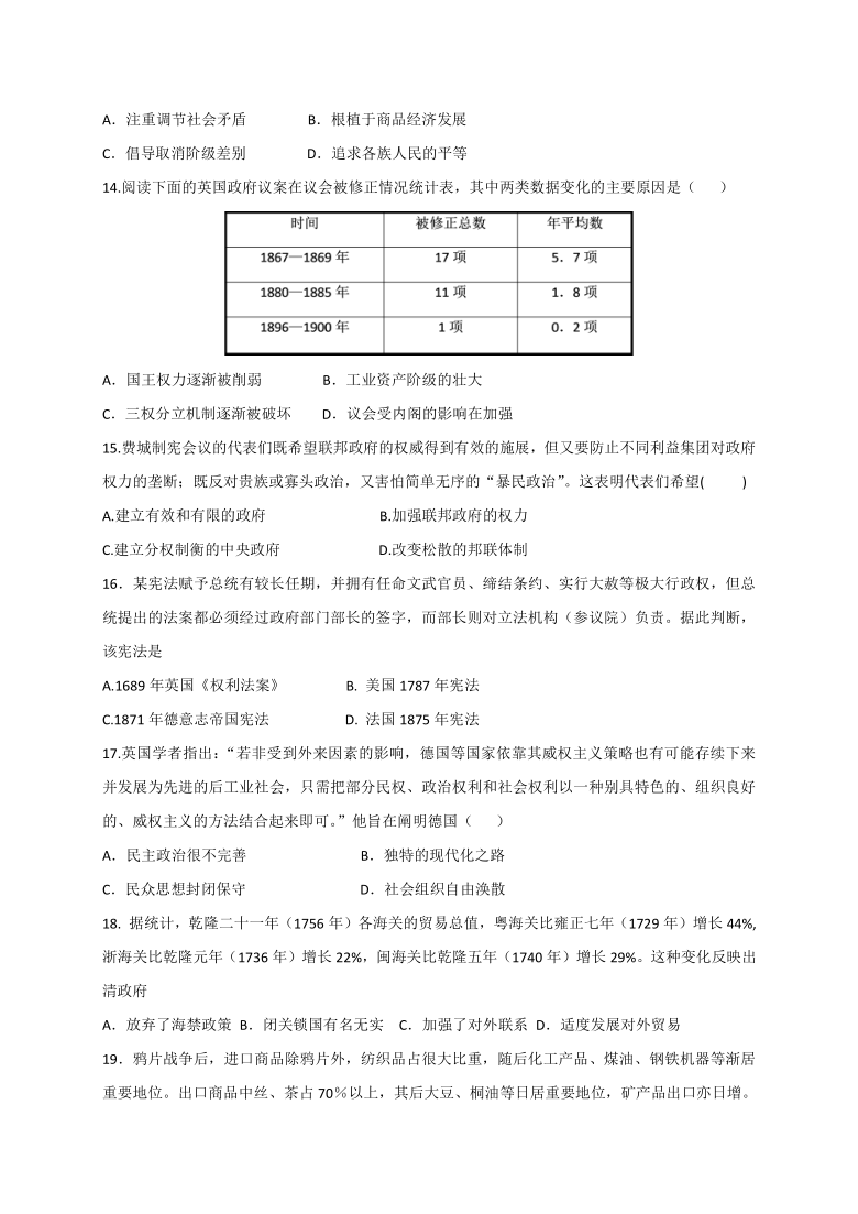 甘肃省天水市甘谷四中2021届高三上学期第二次检测历史试题 Word版含答案