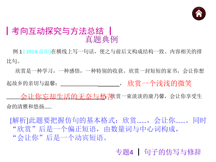 【中考夺分】2015年中考语文复习课件（苏教）第二篇积累与运用-专题4 句子的仿写与修辞（共25张PPT）