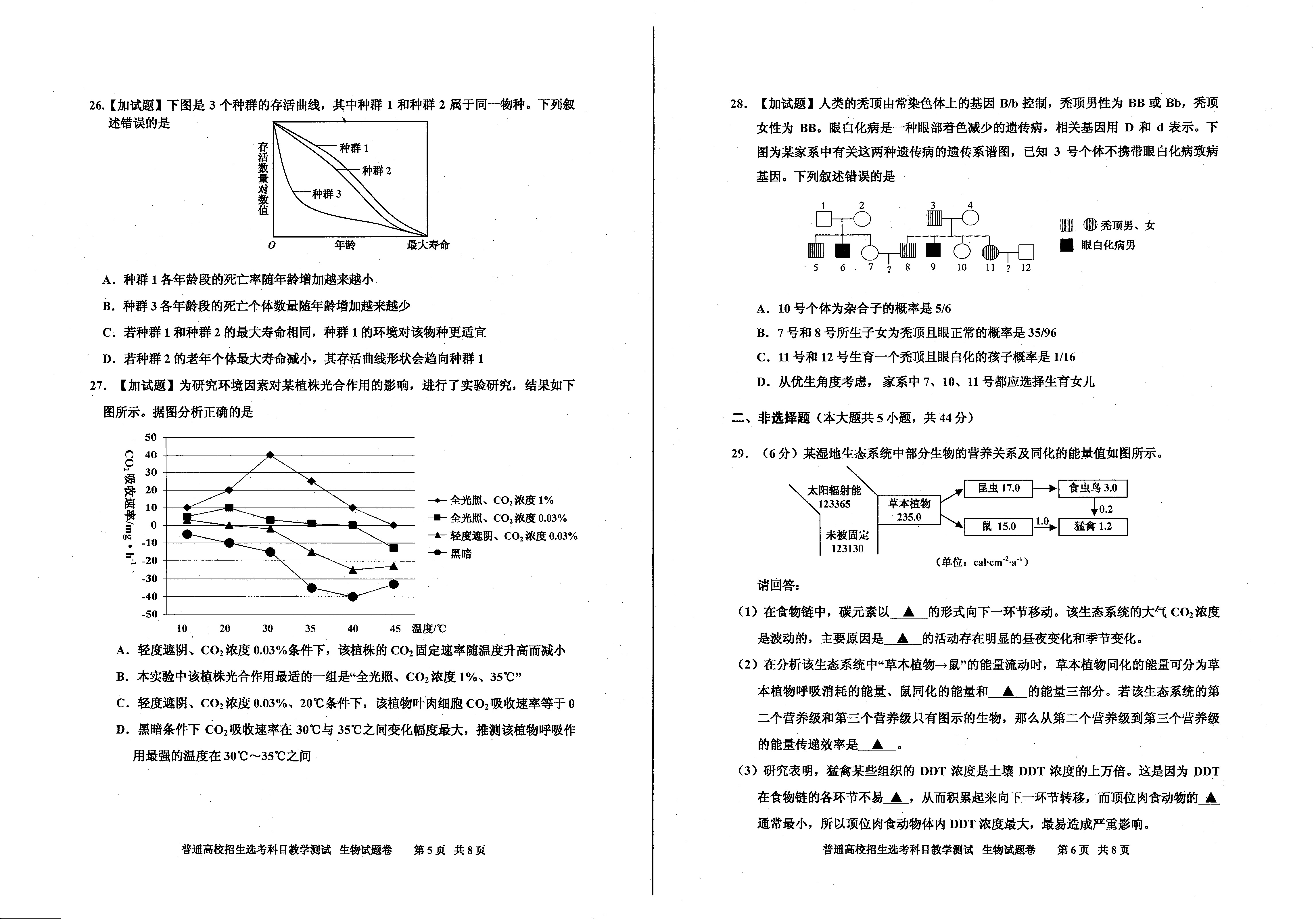 浙江省嘉兴、丽水市2019届高三选考科目3月联合测试生物试题（PDF版）