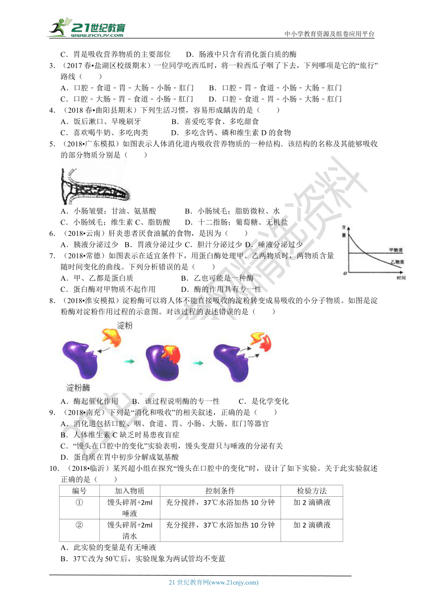 浙教版科学九上 4.2 食物的消化与吸收 创优同步学案