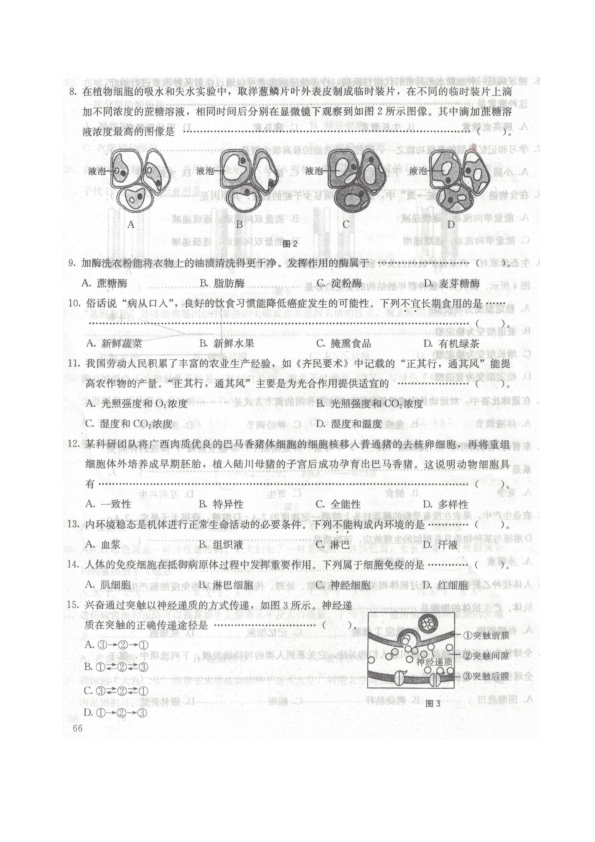 广西省平桂高级中学2018-2019学年高二上学期第二次月考生物试卷 PDF版