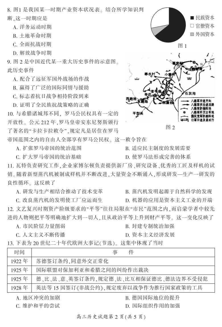 湖南省郴州市2021届高三第一次质检历史试题（PDF版）