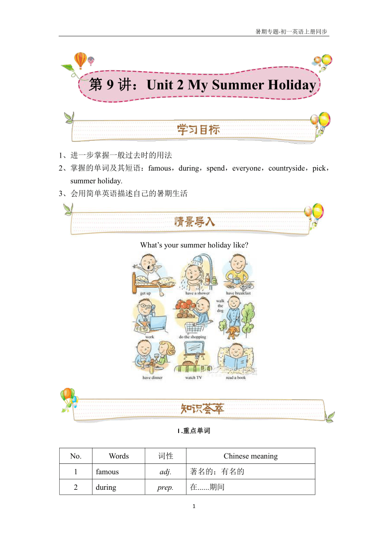 【沪教牛津版】【新六年级暑期精品课】【第9讲：My Summer Holiday 讲义】含答案