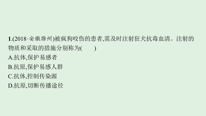 2021年安徽中考生物一轮复习  考点过关解析训练  第二十四讲 传染病、免疫与健康 课件（53张PPT）