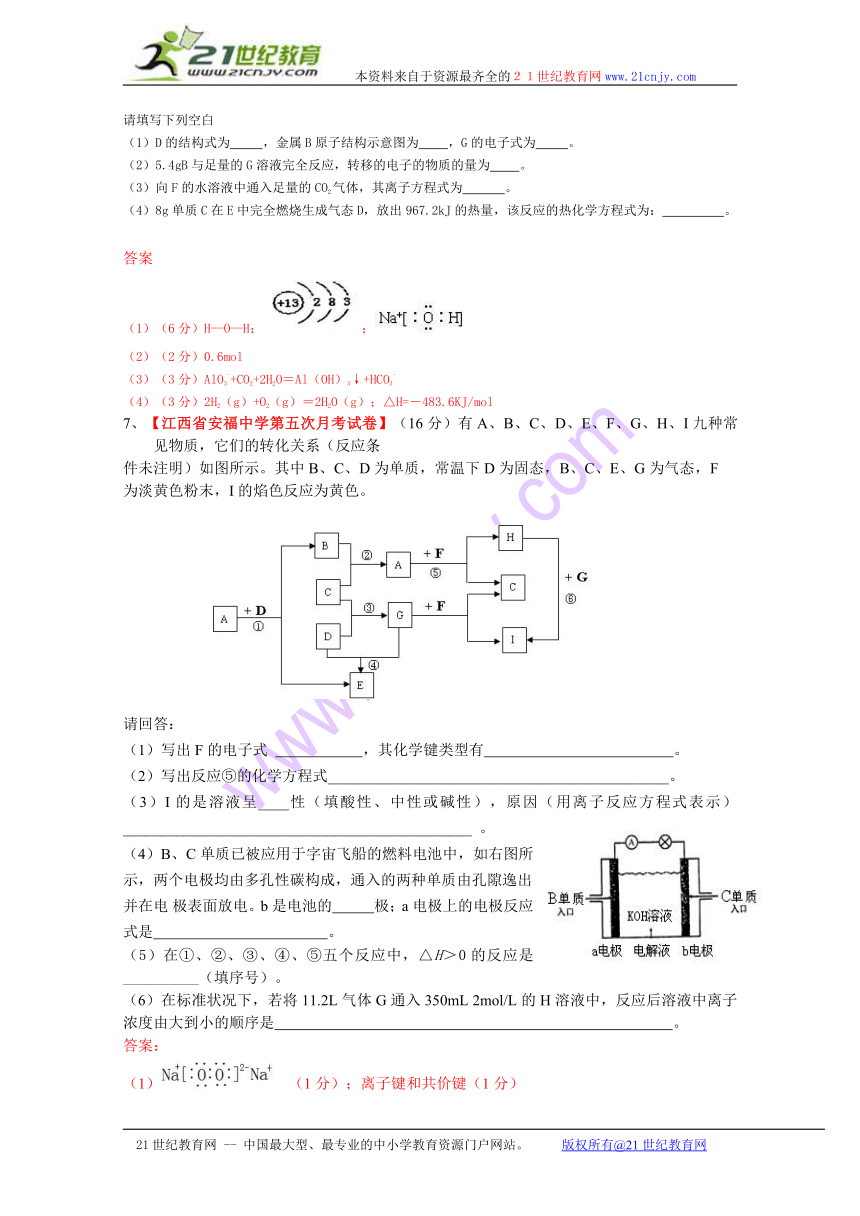 （特别免费资料）2009届高三化学各地月考试题汇编：无机推断（14）