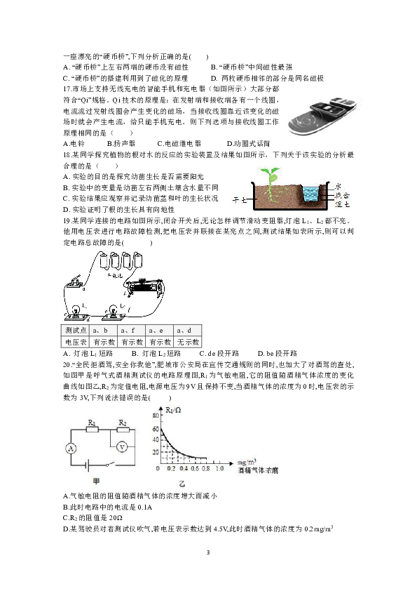 浙江省宁波市慈溪市2019学年第二学期八年级期末考试科学试题卷（word版 含答案）