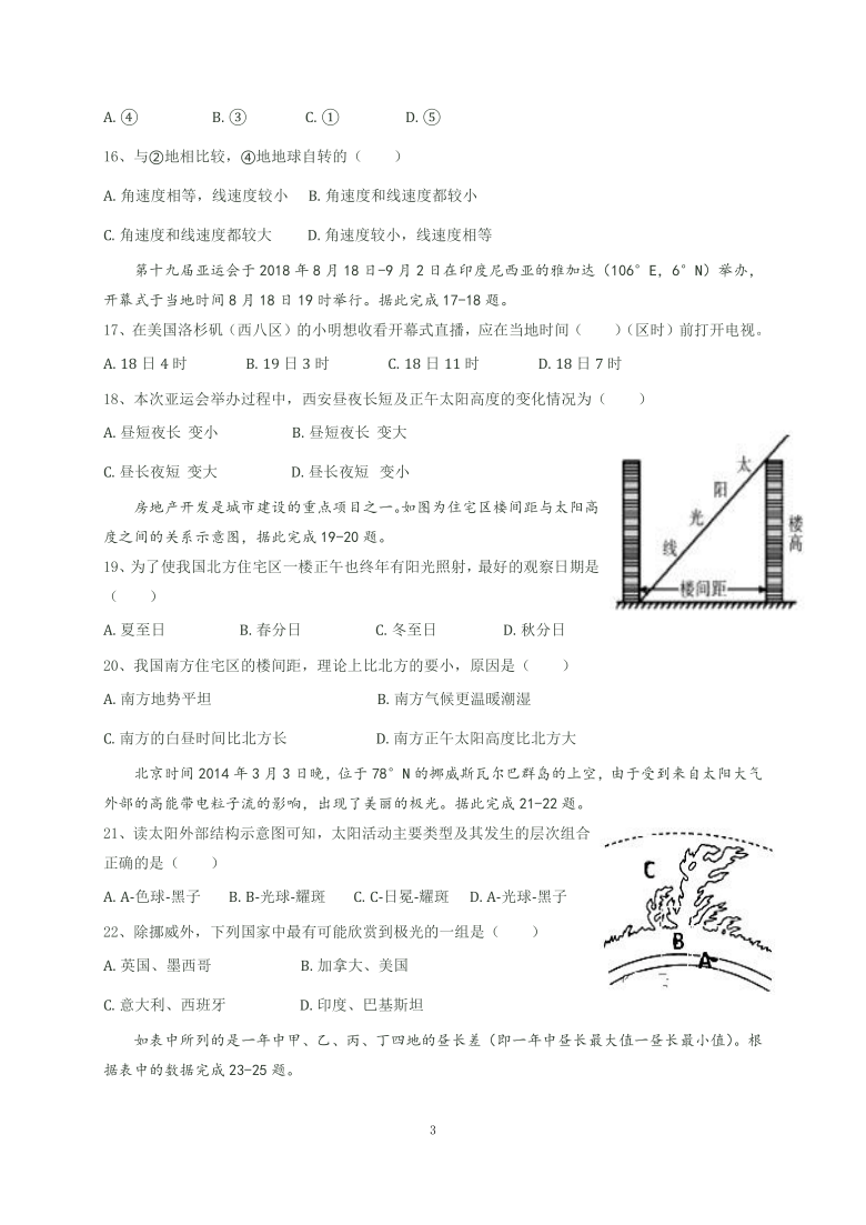 陕西省咸阳市永寿县中学2020-2021学年高一上学期第一次月考地理试卷 Word版含答案