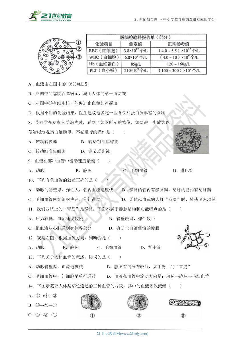 第四章   人体内物质的运输单元检测试题（二）（含答案）