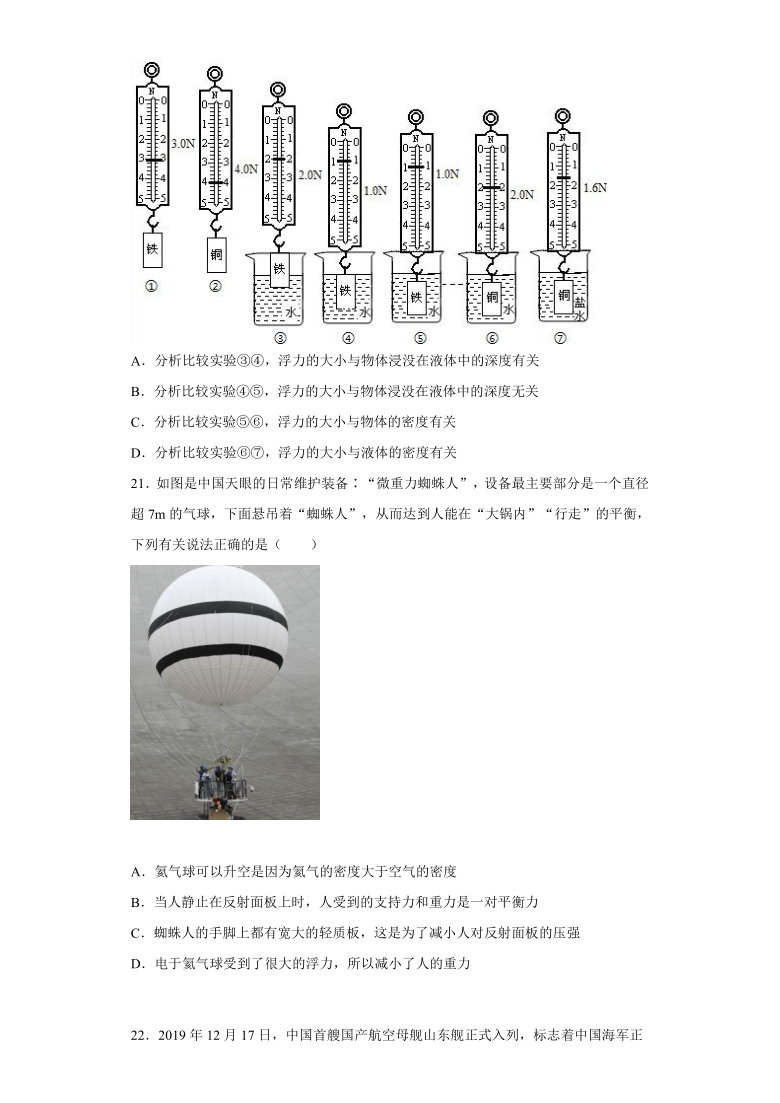 人教版初中物理八年级下册：10.1浮力 达标作业（含解析）