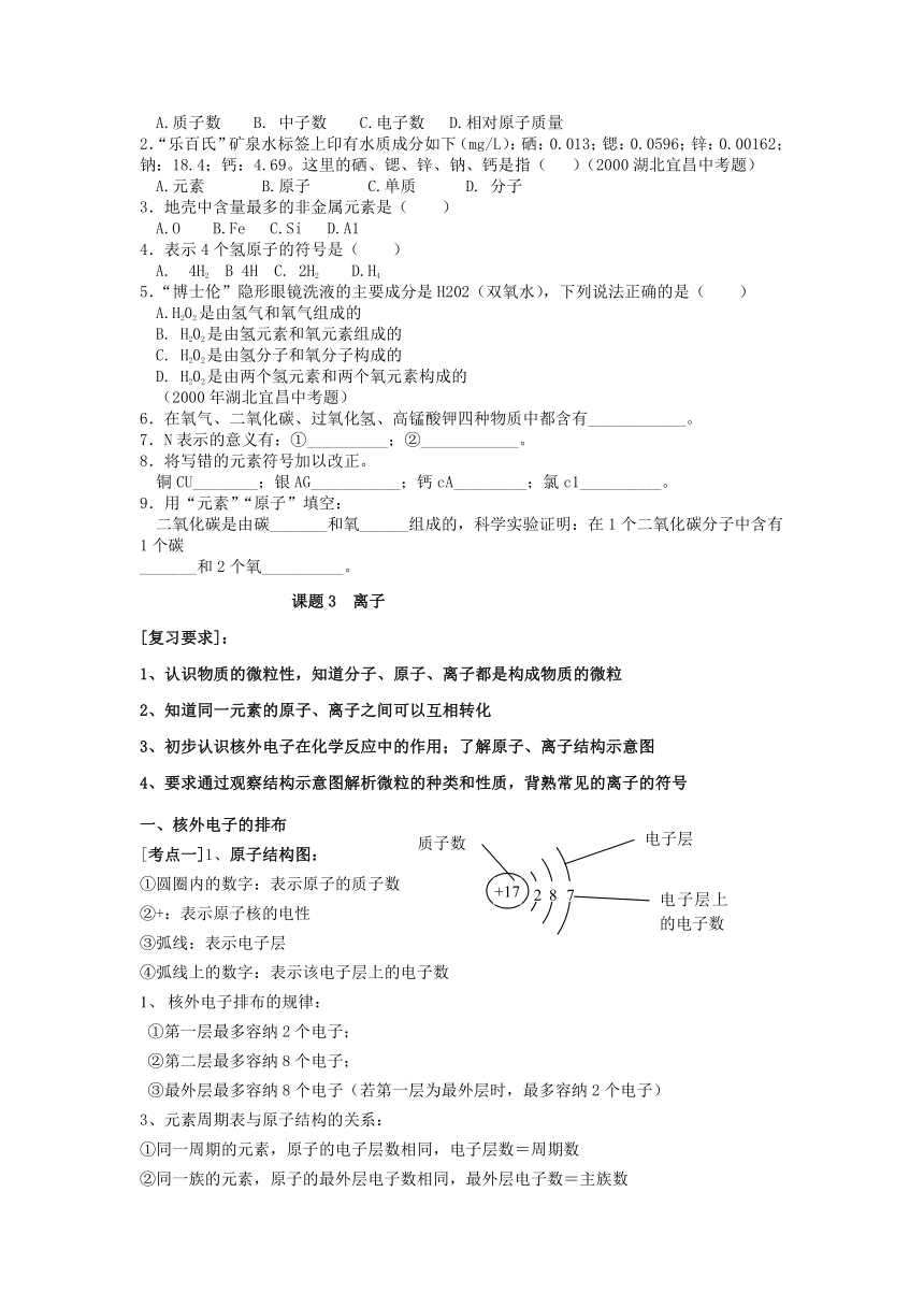 2013届九年级化学人教新课标版上册《第四单元 物质构成的奥秘》各章节教学案