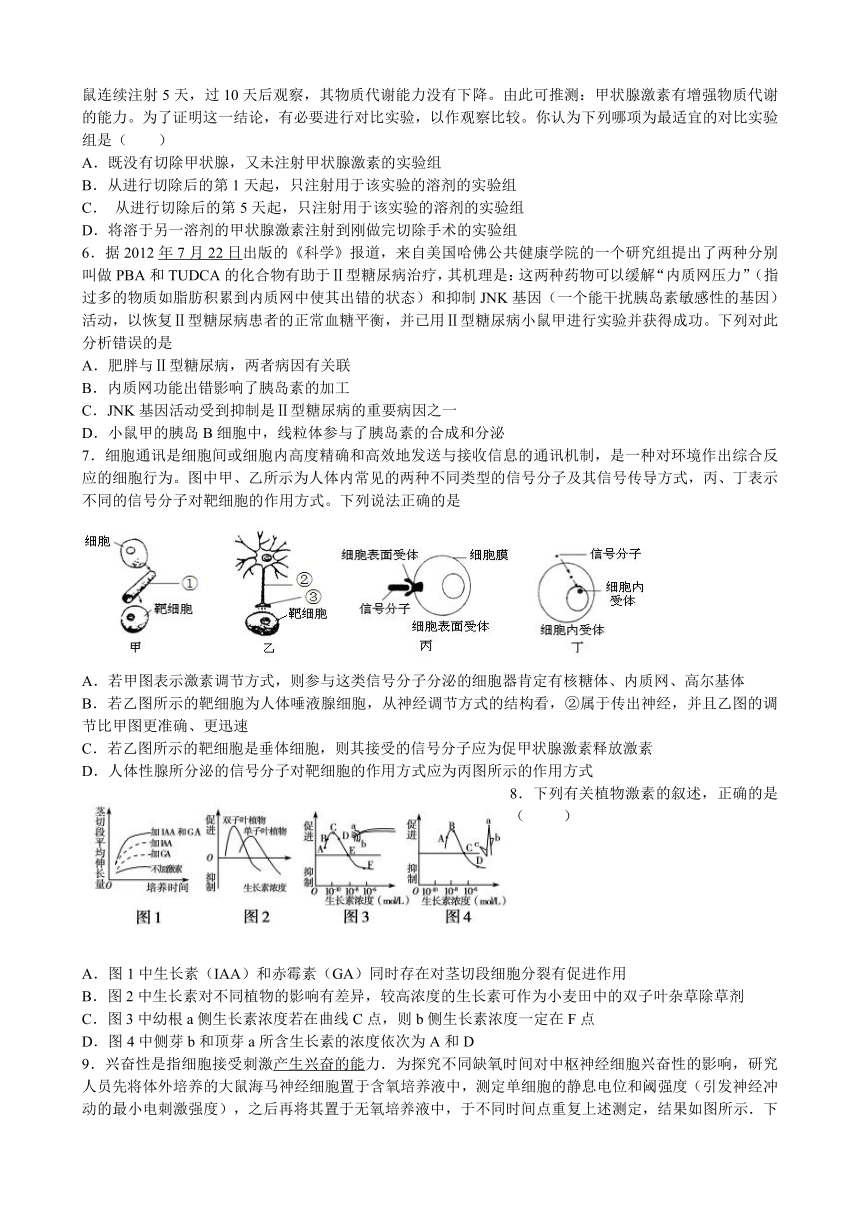 江西省铅山一中培优专题训练--专题7  稳态与生命活动的调节